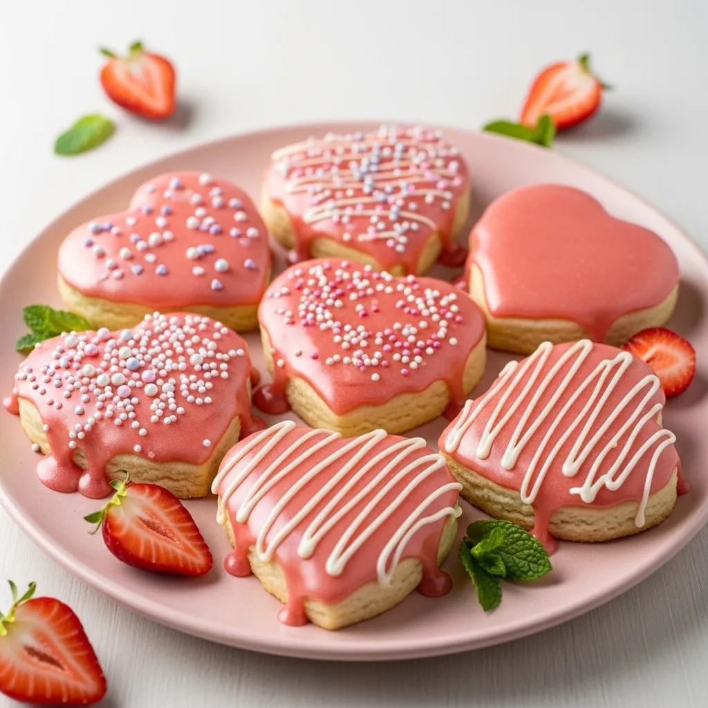 Strawberry Glazed Heart Cookies