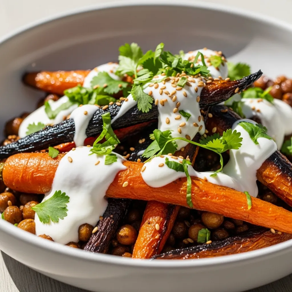 Ingredients for Spicy Maple Roast Carrots with Crispy Chickpeas and Yogurt Sauce