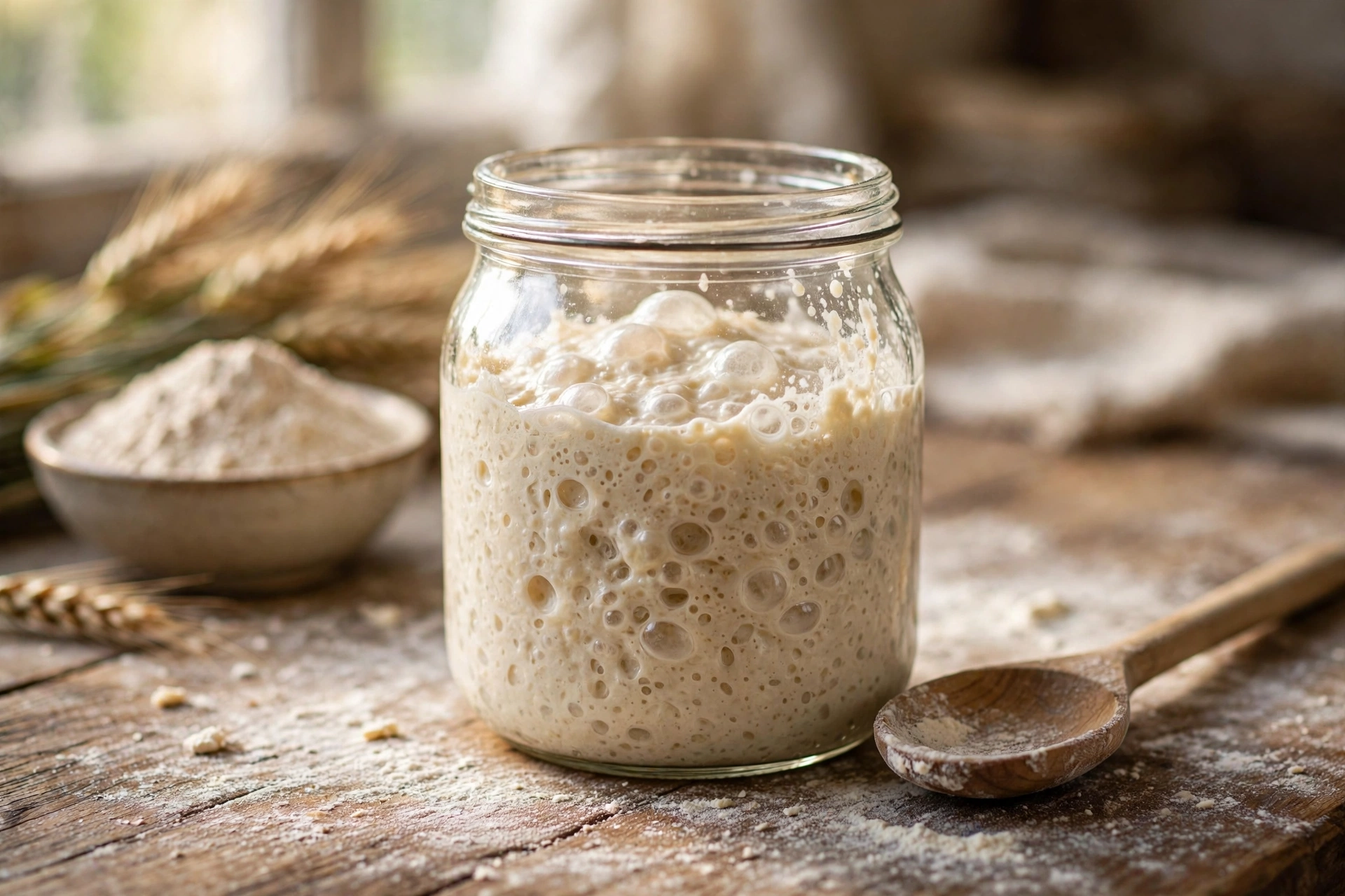 Sourdough starter in a glass jar